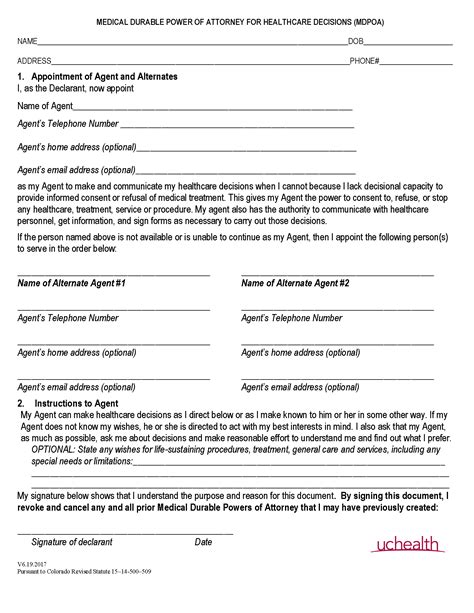 Colorado Medical Power Of Attorney Free Fillable Form Printable Forms