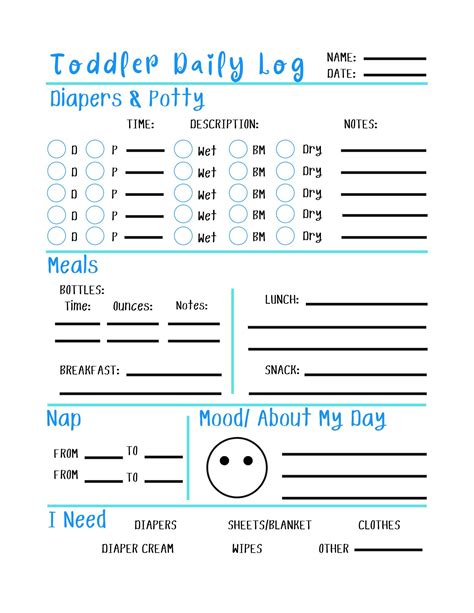 Toddler Daily Log Daycare Nanny Babysitter Report Meals Etsy Lesson