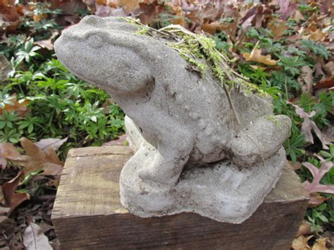 Vintage Cement 6 Tall Frog Toad Garden Statue Mossy Weathered Concrete