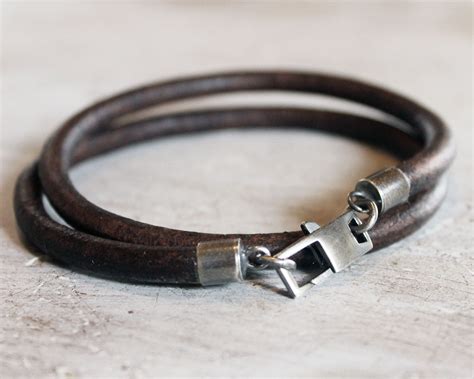 Mens Leather Bracelet With Large Sterling Silver Clasp T