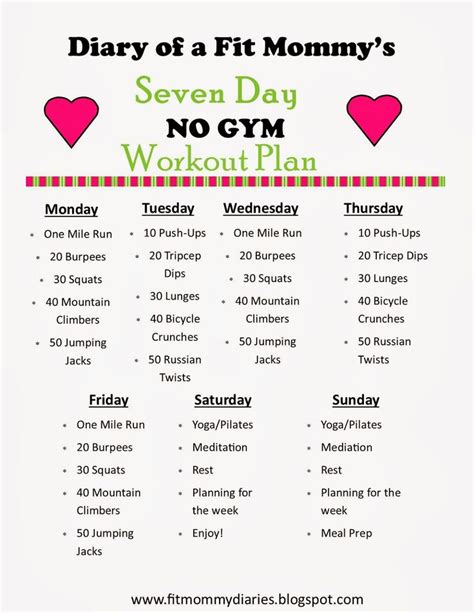 Diary Of A Fit Mommys 7 Day No Gym Workout Plan Diary Of