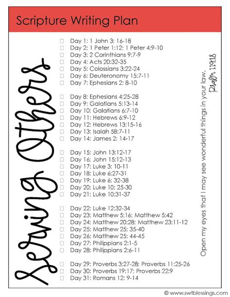 Sweet Blessings September Scripture Writing Plan Serving Others