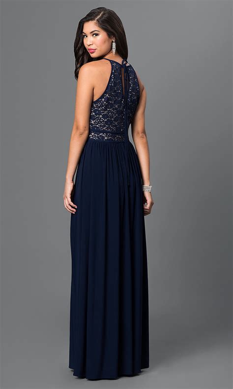 Navy Blue Lace Top Morgan Prom Dress Promgirl