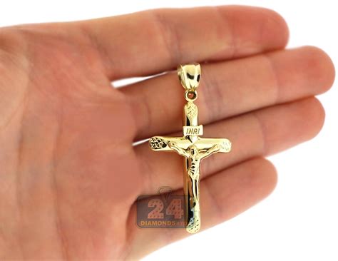 Position link type product name price price: Mens 10K Yellow Gold Crucifix Cross Religious Pendant 2"