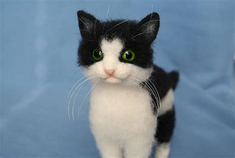 Needle Felted Cat Black And White Cat Felted Cat Felt Etsy