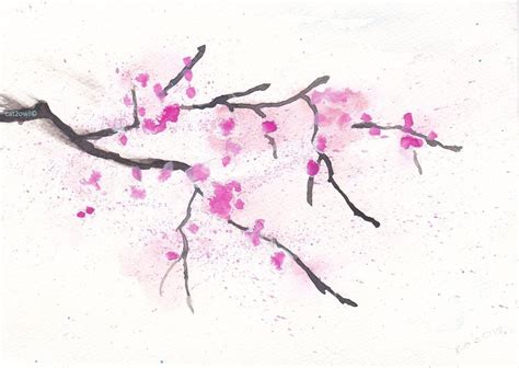 Cherry Blossom Tree Branch Original Watercolor Painting 8 By 5 14