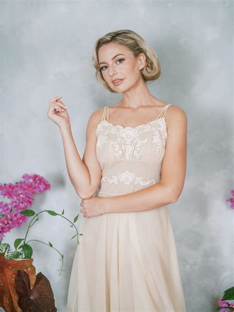 Vintage S Cream Sheer Lace Lingerie Nightgown Bridal Boudoir Etsy Uk
