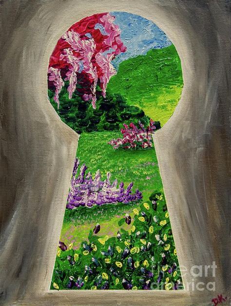 This is an abstract acrylic painting as a picturesque garden comes to