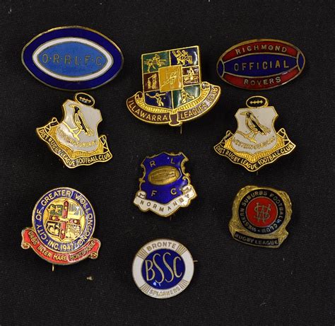 9x Various Australian Rugby Leagues Club Brass And Enamel Pin Badges To Incl Illawarra Richmond Ro