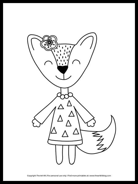 Cute Girl Fox With Flower Coloring Page Free Printable The Art Kit