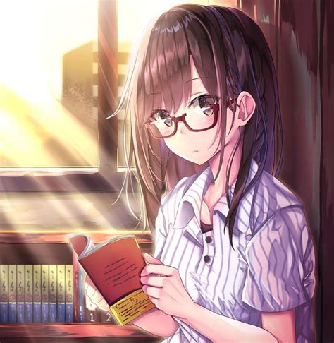 Photo Wallpaper Anime Girl Meganekko Brown Hair Reading Moe Cute