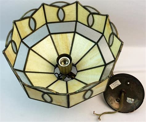 Vintage Stained Glass Hanging Light Swag Lamp Chandelier