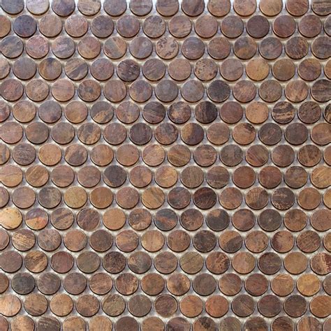 Discover cool tiling projects with the top 60 best penny floor design ideas. 12"x12" Copper Metal Penny Round Mosaic Tile ...
