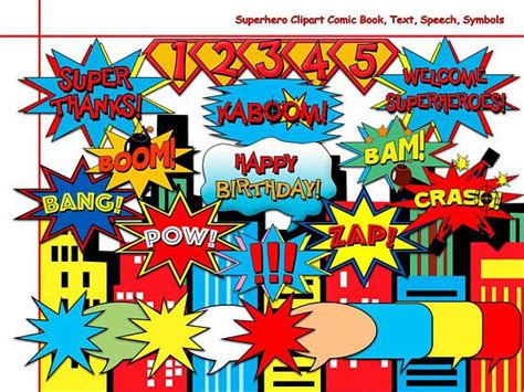 Unique Superhero Clipart Comic Book Digital Clip Art Text Etsy In