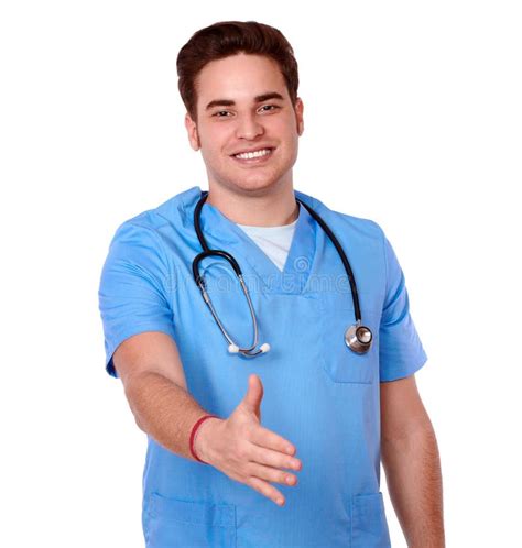 Handsome Male Nurse With Greeting Gesture Stock Photo Image Of