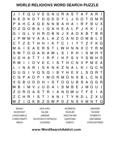 World Religions Word Search Puzzle Word Search Puzzles Printables