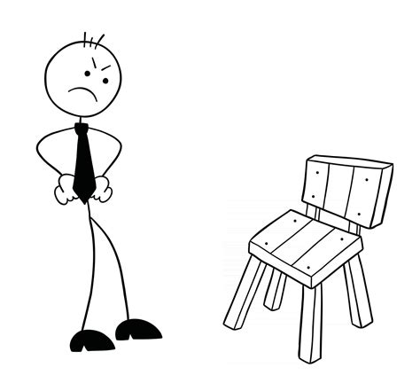 Stickman Businessman Character Gets Angry When He Sees The Wooden Chair