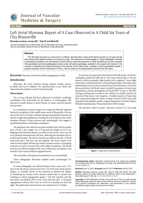 Pdf Left Atrial Myxoma Report Of A Case