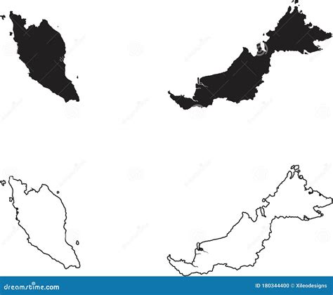 Map Of Malaysia Black Silhouette Country Map And Black Outline Eps