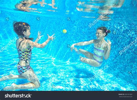 Happy Children Swim Pool Underwater Girls Stock Photo 269181683