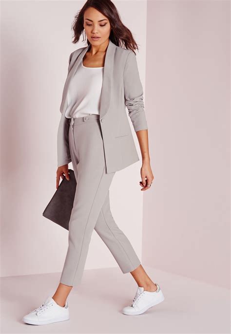 Missguided Fitted Tailored Suit Blazer Grey Womens Dress Suits