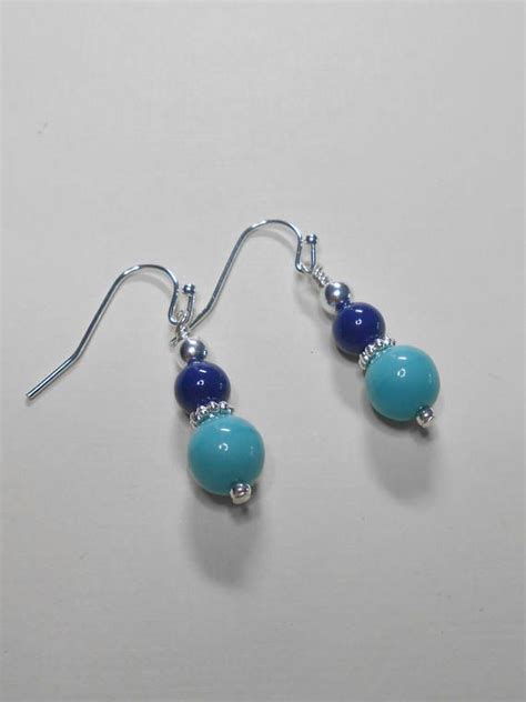 Czech Glass Turquoise Beads With Swarovski Navy Pearl Earrings Etsy
