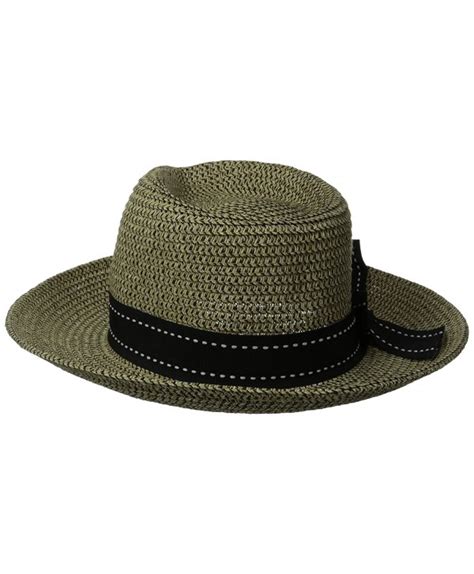 Womens Rich Pitch Fedora Packable Sun Hat With Ribbon Rated Upf 50 Black Tweed Cm11lcdi6nj