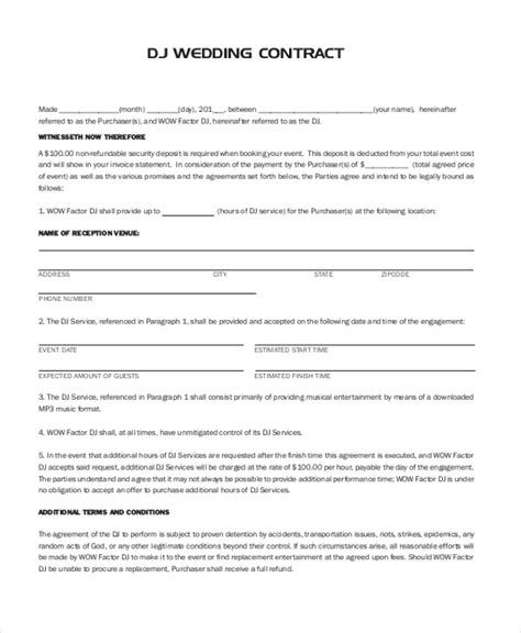 Free Printable Dj Contract Template Printable Templates