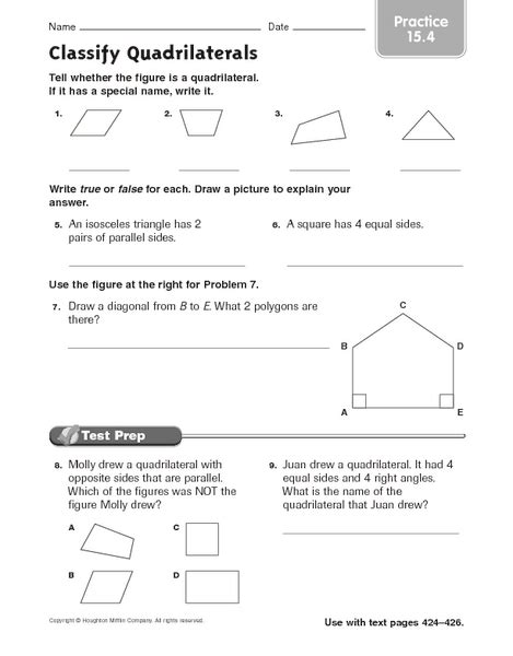 Classifying Quadrilaterals Worksheet Answers 5th Grade Beginner Worksheet