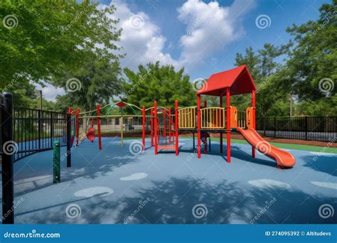Playground With Swings Slides And Jungle Gyms For Children Stock