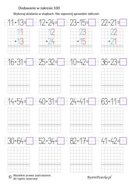 Sprawdzian Dodawanie I Odejmowanie W Zakresie 100 Klasa 2 Szukaj W
