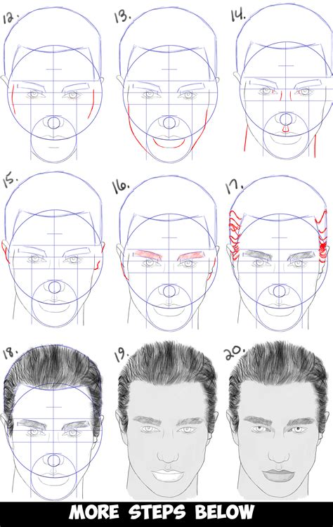 Draw a circle on its top part. Learn How to Draw a Handsome Man's Face from the Front ...