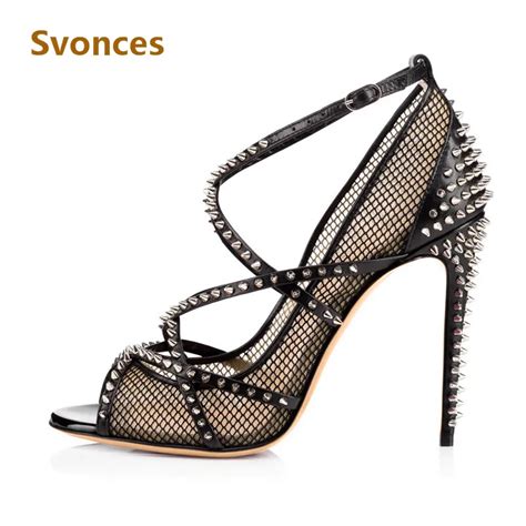 fashion party woman s sandals luxury sexy lady air mesh rivets designer pumps thin high heels