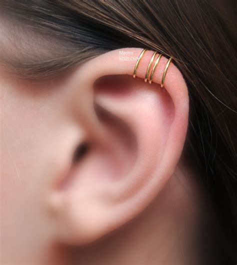 No Piercing For Himfor Her Four Rings Helix Ear Cuffcartilage Ear