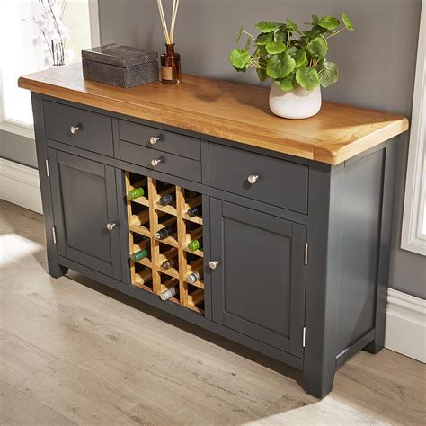 Modern Blue Solid Wood Sideboard Wine Rack Drink Cabinet Grateley 12