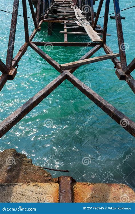 Broken Bridge Over The River Or Sea View On Hole Stock Image Image