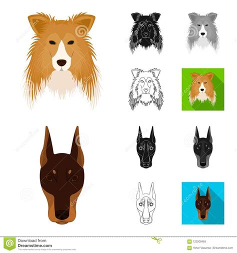 Dog Breeds Cartoonblackflatmonochromeoutline Icons In Set