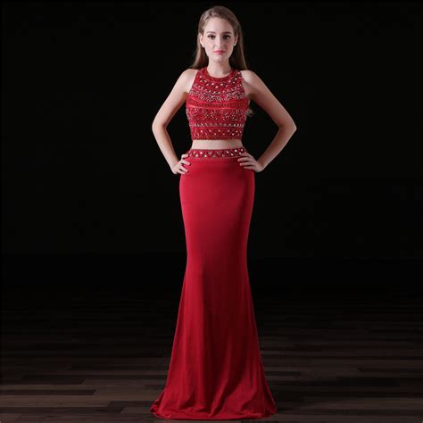 Red Two Piece Prom Dress Formal Mermaid Evening Dress