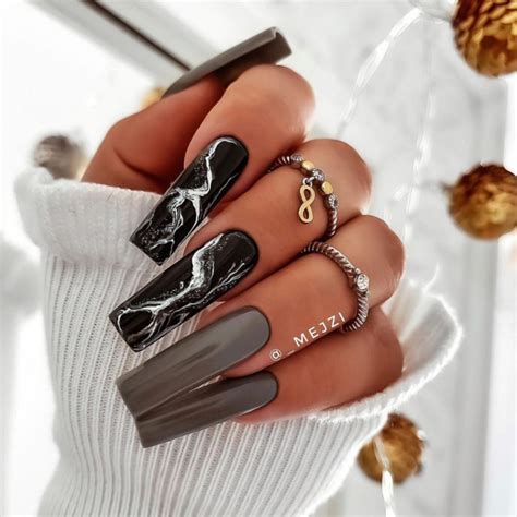 30 Best Black Nail Designs For 2022 Black Marble And Grey Nails