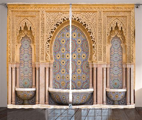 Moroccan Decor Curtains 2 Panels Set, Typical Moroccan Tiled Fountain ...
