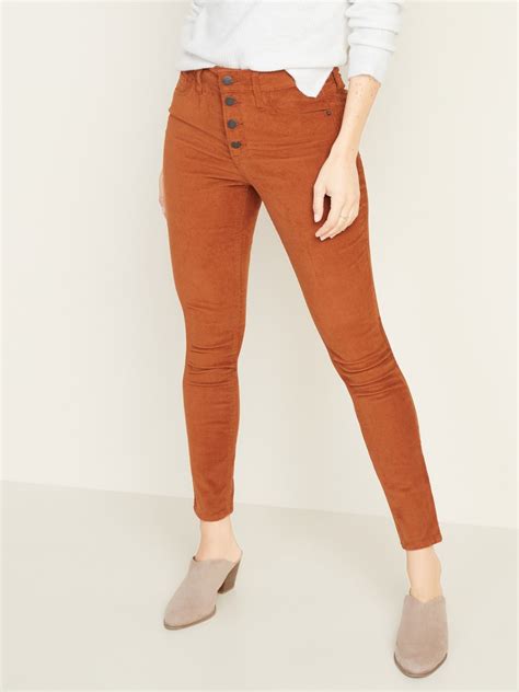 High Waisted Button Fly Rockstar Super Skinny Cords For Women Old