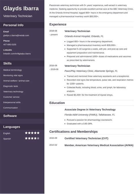 Veterinary Technician Resume—examples Skills And Guide