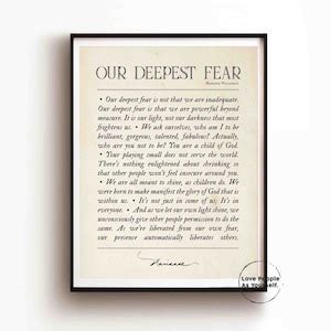 Our Deepest Fear Poem Marianne Williamson Wall Art Print Poster