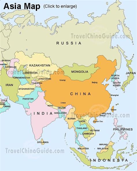 Asian Countries Map Asia Map China Russia India