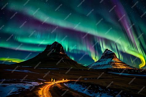 Premium Ai Image Northern Lights Appear Over Mount Kirkjufell In