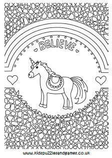 Unicorn and Rainbows Mindful Colouring - Kids Puzzles and Games