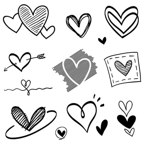 Premium Vector Doodle Hearts Hand Drawn Love Hearts Vector Illustration