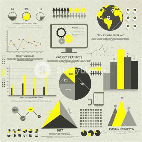 Big Set Of Various Statistical Infographic Elements Including Graphs