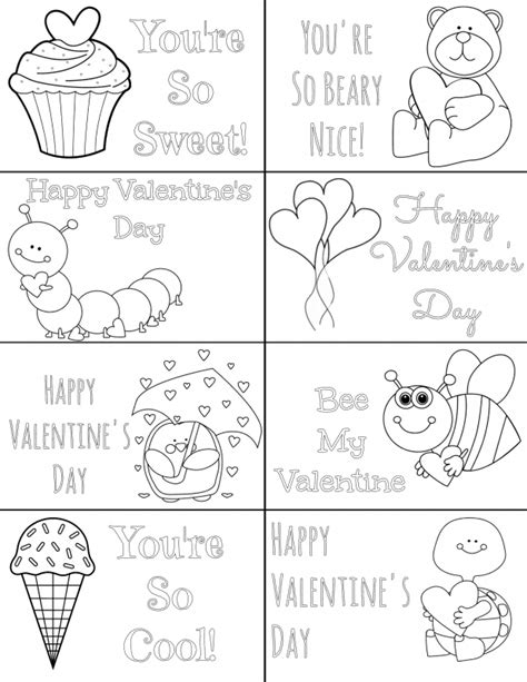 Foldable Printable Valentines Day Cards To Color