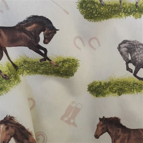 Horse Fabric By The Yard Horse Print Fabric Horseshoe Fabric Etsy